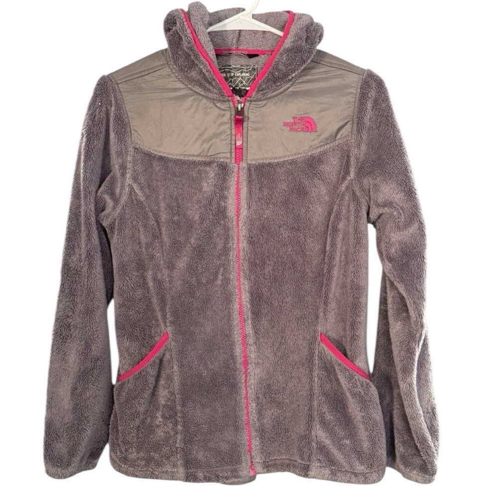 The North Face Girl’s Grey & Pink Zip Up Fleece Jacket Size XL (18) PTP 20”